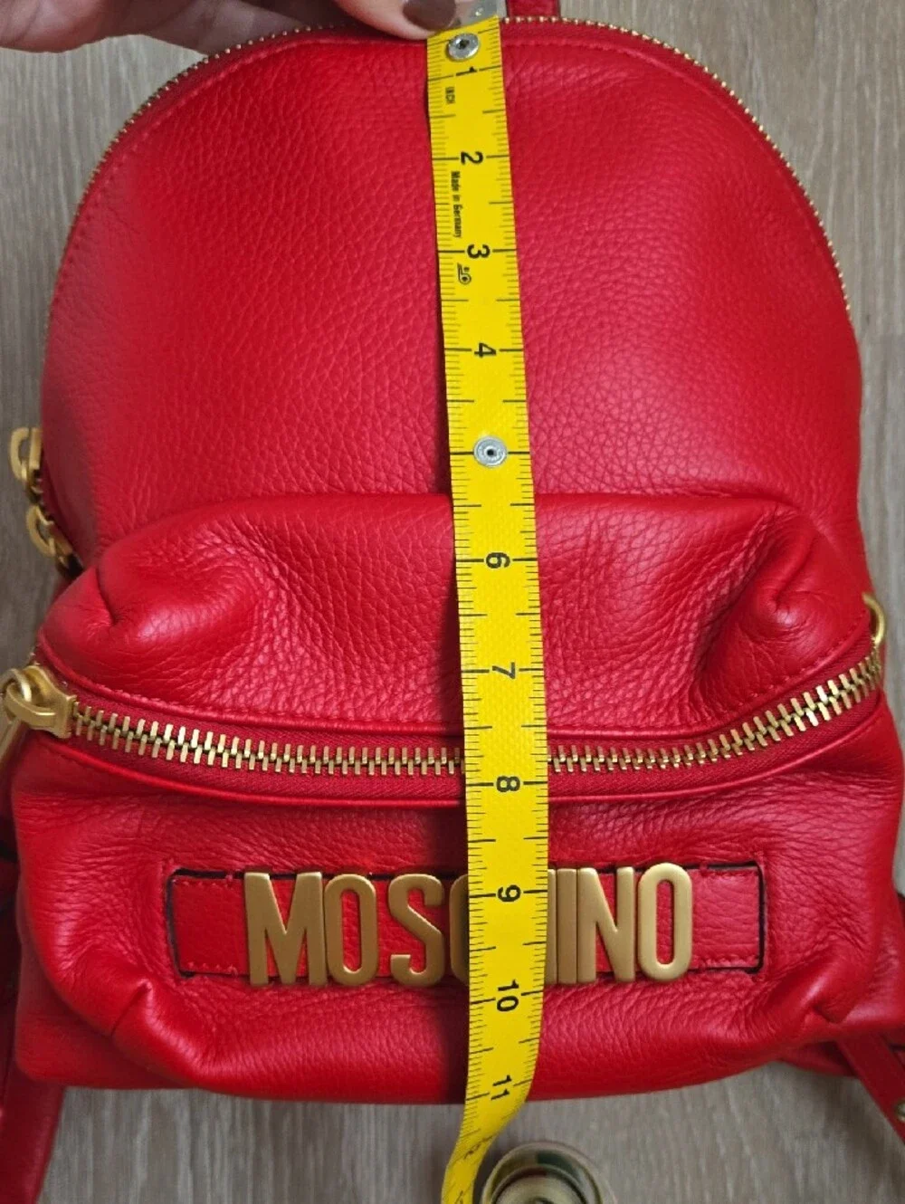 Moschino Red Pebbled Leather Mini Backpack with Gold Logo